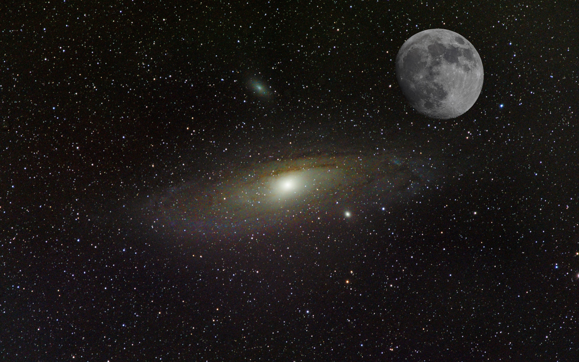 M31 Andromedagalaxie und Mond (Komposit)